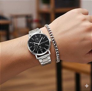 Conjunto Relógio e Pulseira Masculino