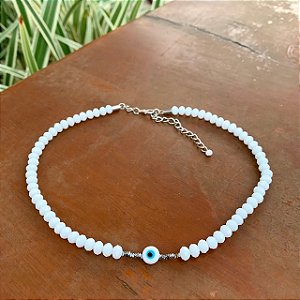 COLAR CRISTAL OLHO GREGO BRANCO