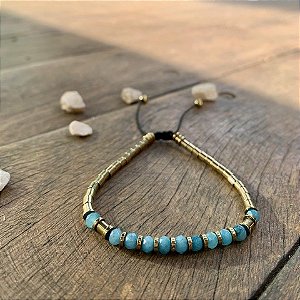PULSEIRA JADE COM HEMATITA / AZUL CLARO