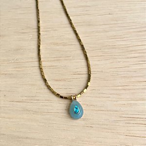 COLAR HEMATITA PINGENTE GOTA AMAZONITA