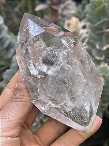 Ponta Biterminada de Cristal Transparente com Lodolita