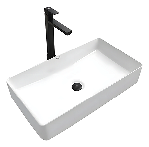 Cuba Retangular De Apoio 61x35x11cm Cerâmica Branca Para Banheiro E Lavabo