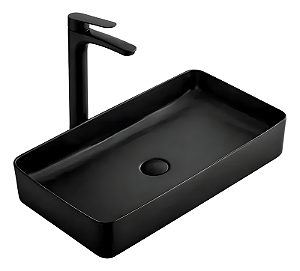 Cuba de Cerâmica Preta para Banheiro/Lavabo/Pia 61x35x11 cm