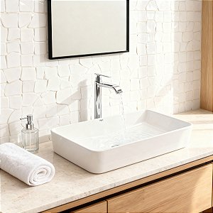 Kit Cuba Pia Louça Cerâmica Banheiro C/ Torneira e Válv S19