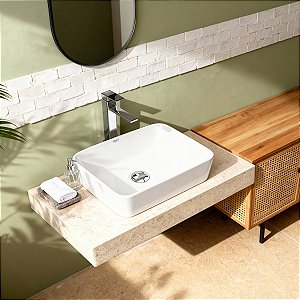 Kit Cuba Pia Louça Cerâmica Banheiro C/ Torn Mono e Válv S18