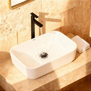 Kit Cuba Pia Louça Cerâmica Banheiro C/ Torn e Vál Preta S17