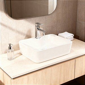 Kit Cuba Pia Louça Cerâmica Banheiro C/ Torn Mono e Válv S10