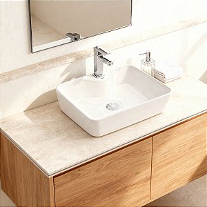 Kit Cuba Pia Louça Cerâmica Banheiro C/ Torneira e Válv S09