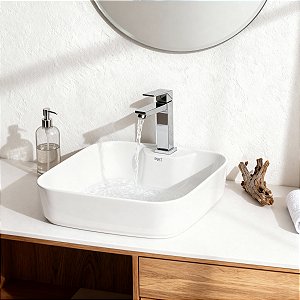 Kit Cuba Pia Louça Cerâmica Banheiro C/ Torneira e Válv S01