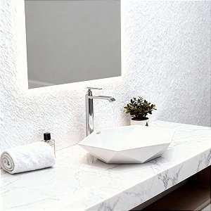 Kit Cuba Pia Louça Cerâmica Banheiro C/ Torneira e Válv S27