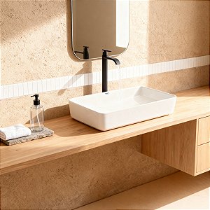 Kit Cuba Pia Louça Cerâmica Banheiro C/ Torn e Vál Preta S21