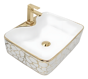 Cuba Pia Louça Cerâmica Apoio Banheiro 49x38cm Luxo Gold