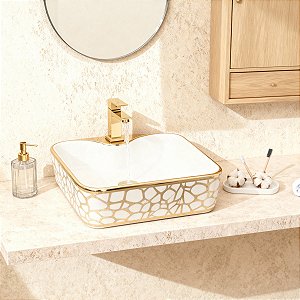 Cuba Pia Louça Cerâmica Apoio Banheiro 49x38cm Luxo Gold