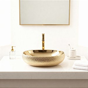 Cuba Pia Louça Cerâmica Apoio Banheiro 59x41cm Luxo Gold