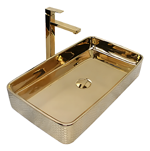 Cuba Pia Louça Cerâmica Apoio Banheiro 61x35cm Luxo Gold