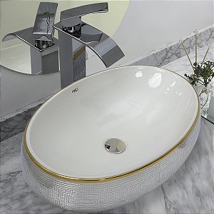 Kit Cuba Pia Louça Cerâmica Banheiro C/Torn e Vál Cromada 50