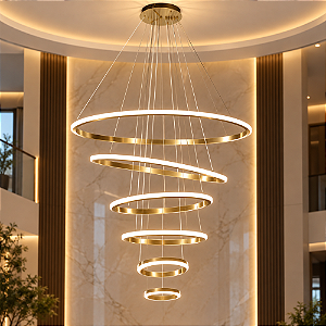 Lustre pendente Led Luxo 6 anéis 120 Cm