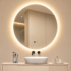 Espelho de Led Orgânico Para Banheiro Touch 3 Cores Com Desembaçador 80x80cm Bivolts