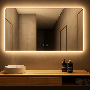 Espelho LED Para Banheiro Touch 3 Cores de Luz Com Desembaçador e Display Digital 80x60 cm Bivolts 110V / 220V