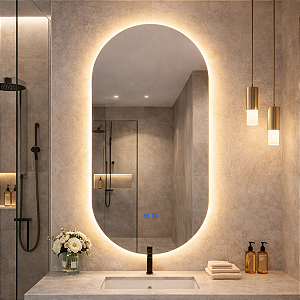 Espelho LED Para Banheiro Touch 3 Cores de Luz Com Desembaçador e Display Digital 80x50 cm Bivolt 110V/220V