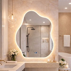 Espelho LED Para Banheiro Touch de Parede 3 Cores de Luz Com Desembaçador e Display Digital c 80X60 cm Bivolt 110V/220V