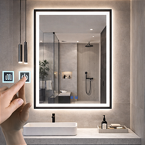 Espelho Led Para Banheiro Touch 3 Cores de Luz Com Desembaçador e Display Digital 80x60 cm Bivolt: 110V /220V