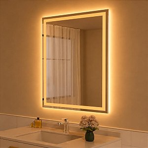 Espelho Led Para Banheiro Touch 3 Cores de Luz Com Desembaçador e Display Digital 80x60 cm Bivolt: 110V /220V