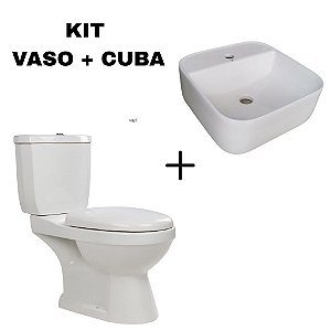 Kit Vaso Sanitário Basic + Cuba Cerâmica Apoio 40x40 cm