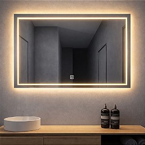 Espelho De Led Orgânico Retangular Touch 3 Cores de Luz com Display Digital 60x80cm Bivolts