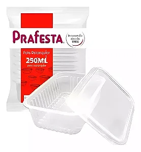 POTE RETANGULAR 250ML C/TAMPA 24UN  - LIVRE DE BPA -  PRAFESTA