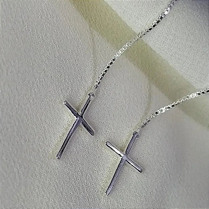 Brinco corrente veneziana com crucifixo prata 925