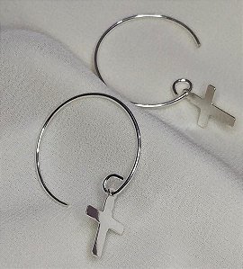 Brinco gancho com cruz prata 925