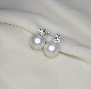 Brinco pérola shell zircônia prata 925