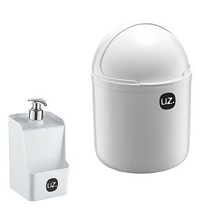 Kit Lixeira e Porta Detergente Slim Branco UZ