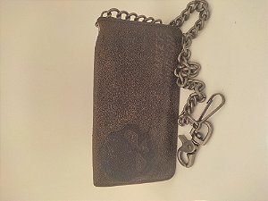 Carteira Harley Davidson couro craquelado e corrente