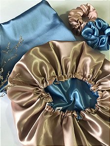 Kit dos Sonhos (1 fronha) - Azul Celeste e Bronze