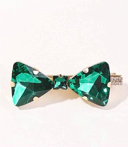 Hair Clip  laço pedra verde esmeralda/strass