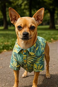 Roupa Pet Camisa de Cachorro - FOLHAGENS VERDE
