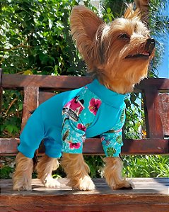 VIDA PRAIANA AZUL MACACÃO - Roupa UV50+ (roupa pet com proteção solar)