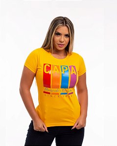 Camiseta baby look feminina amarela capa original brand