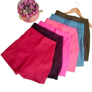 short feminino curto cintura alta em bengaline