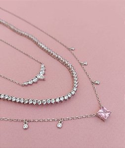 Colar Lume rosa em prata com ródio