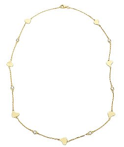 Choker dots corações em prata com ouro 18K