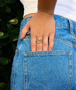 Anel Heart prata e ouro 18K