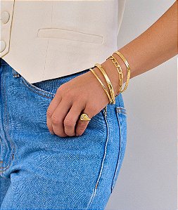 Bracelete meia cana ouro 18K - escolha a espessura