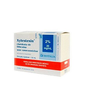 Anestesico Xylestesin 2% Sem Vaso com 50un - Cristalia