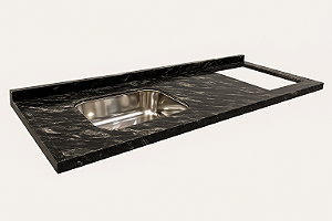 Pia granito Preto Indiano Cuba funda/sobreposta/acabamento duplo C/parte seca e corte cooktop 4/5 bocas 1.80MT 060420