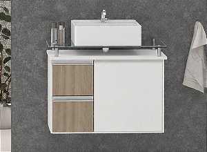 Kit gabinete Cristal,base de vidro e cuba 0,60MT Branco/Ambar 09549900