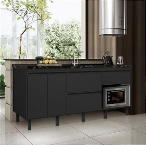 Gabinete Queen Madeira C/ Entrada Para forno 58x40cm Preto 1.74MT