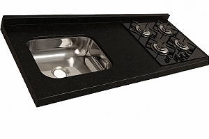Pia granito Preto Aracruz Cuba funda/sobreposta/acabamento duplo Cuba C/parte seca e corte cooktop 4 bocas 1.50MT